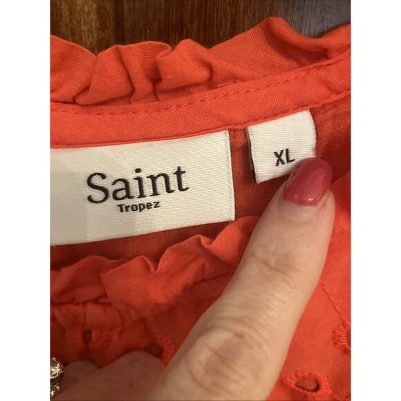 Saint Tropez Women’s Dress XL Coral Tily‎ Eyelet Made In India - Picture 2 of 10